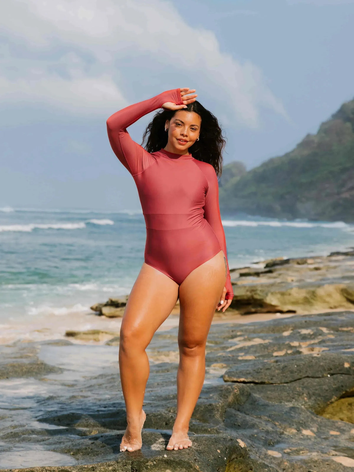Long Sleeve Swimsuit - Sulawesi Crimson