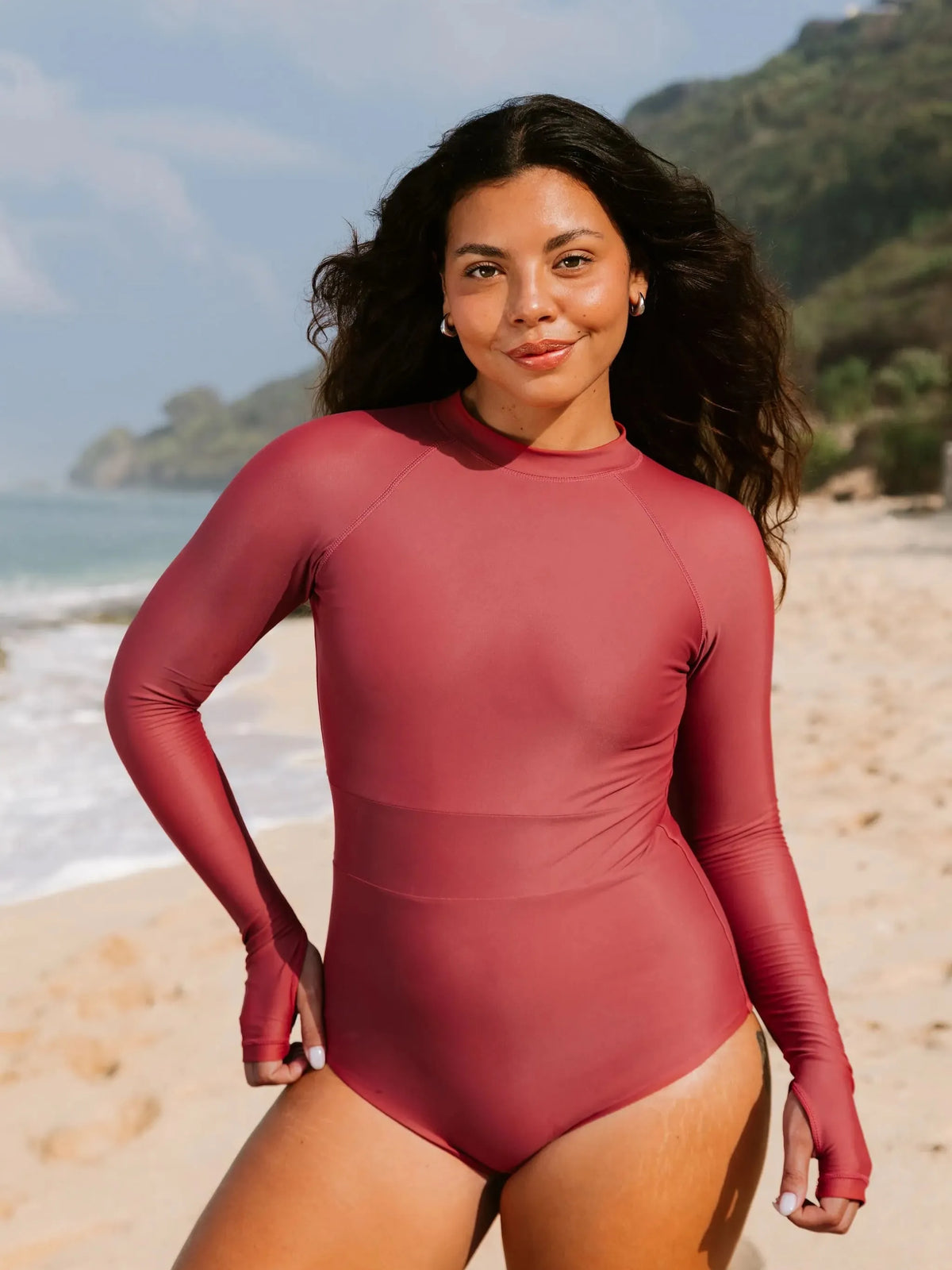 Long Sleeve Swimsuit - Sulawesi Crimson