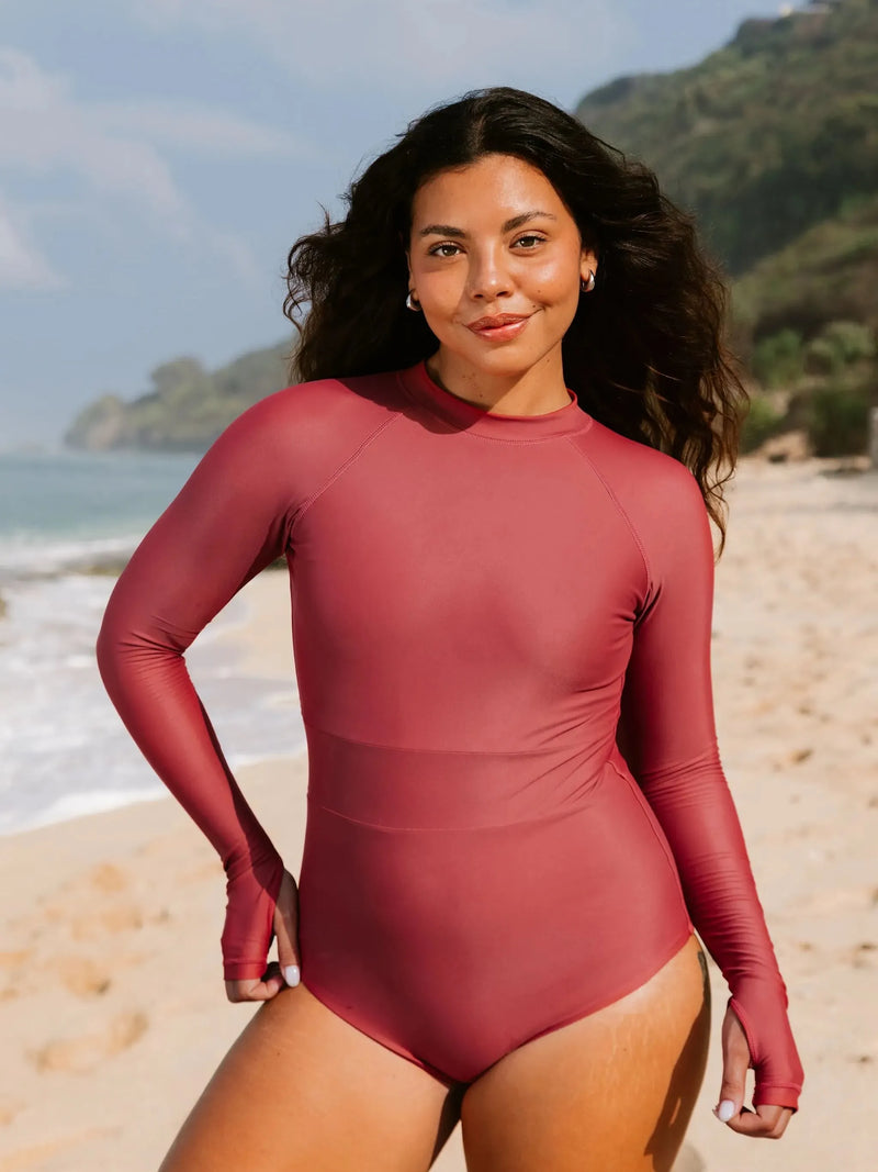 Long Sleeve Swimsuit - Sulawesi Crimson