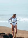 Long Sleeve One Piece Swimsuit | The Sulawesi Snow and Navy-Surf Suit-Ocean Soul Bali-Ocean Soul Bali