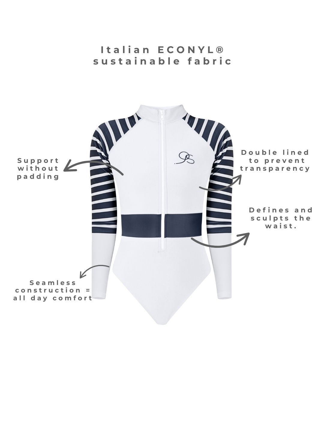 lady in ocean wearing Long Sleeve One Piece Swimsuit | The Sulawesi Snow and Navy
