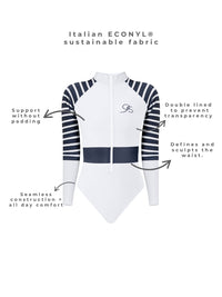Long Sleeve Swimsuit - Sulawesi in Snow and Navy