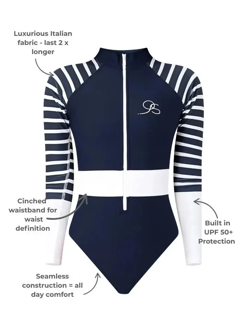 Long Sleeve swimsuit | The Sulawesi in Nautical | Front View