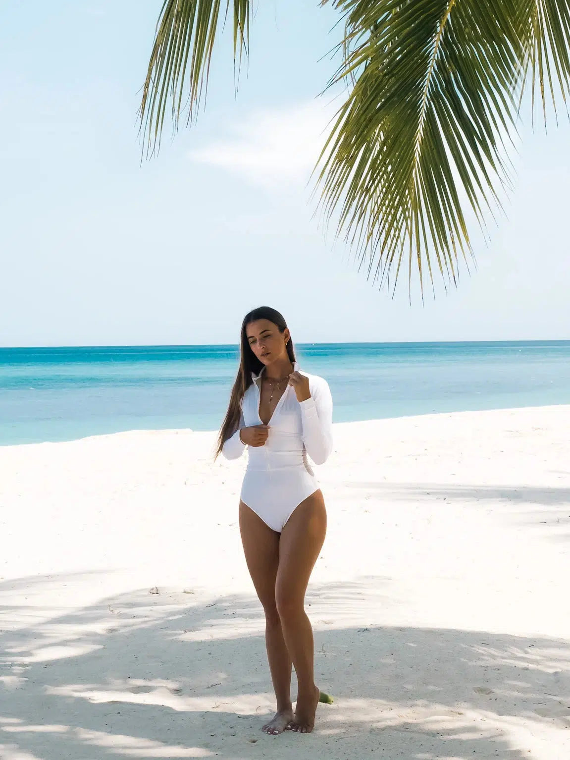 Long Sleeve Swimsuit | The Sulawesi in Snow on beach 