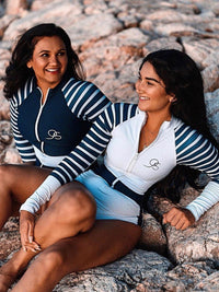Long Sleeve One Piece Swimsuit | The Sulawesi Snow and Navy
