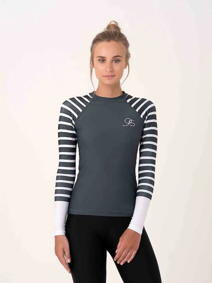  grey and white stripe sleeve rash vest