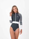 Sulawesi Long Sleeve Swimsuit - Grey Onyx - Ocean Soul Bali - Sustainable Swimwear