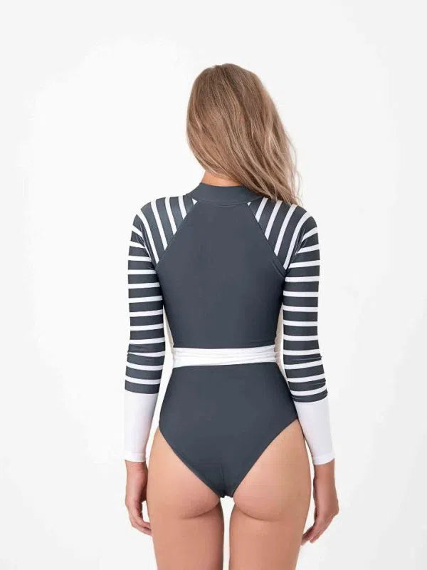 Sulawesi Long Sleeve Swimsuit - Grey Onyx - Ocean Soul Bali - Sustainable Swimwear