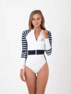 Sulawesi Long Sleeve Swimsuit - Snow & Navy - Ocean Soul Bali - Sustainable Swimwear