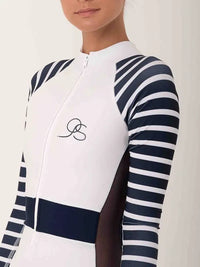 Sulawesi Long Sleeve Swimsuit - Snow & Navy - Ocean Soul Bali - Sustainable Swimwear